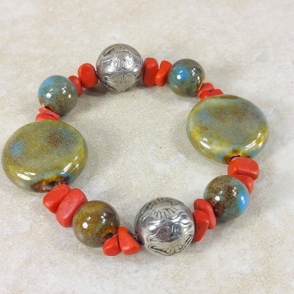 Silver Beaded Stones Bracelet Handmade Beads Jewelry Jewel Trinket Gift for Her - Picture 7 of 8